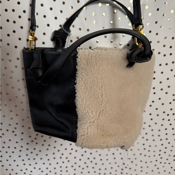 STAUD Ida Mini Leather & Genuine Shearling Tote Bag - Picture 6 of 10